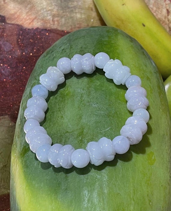 Lavender Jadeite bracelet carved lavender Lu Lu Tong beads natural carved lavender Jadeite Bead