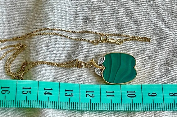 Malachite Diamonds 14k solid gold apple fruit pen… - image 2