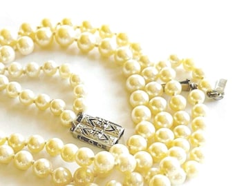 Antique 18k golden pearls rose cut Diamonds Saltwater pearls necklace Art Deco Diamond clasp saltwater pearls  18k diamond necklace