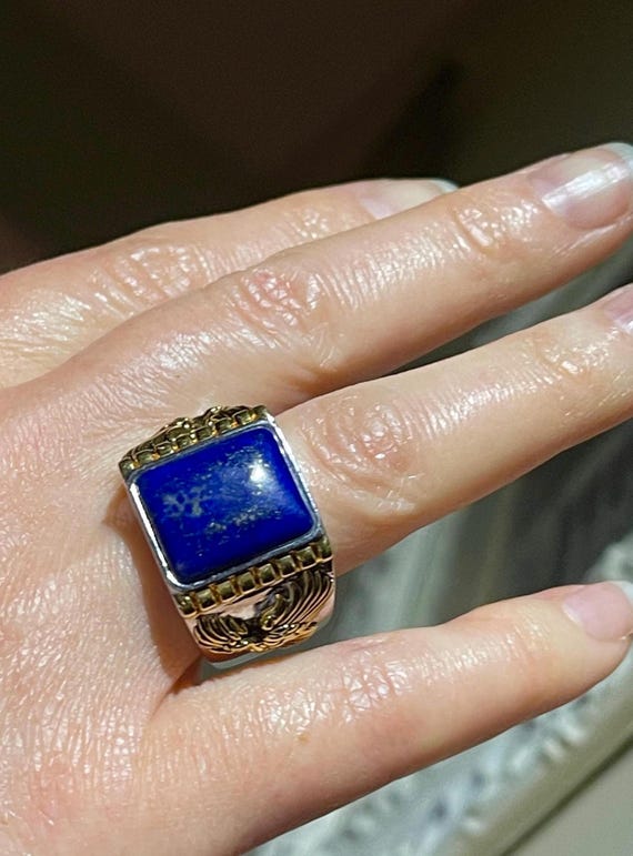 Native American Eagle Lapis Ring: Sterling Silver… - image 1