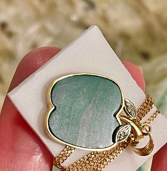 Malachite Diamonds 14k solid gold apple fruit pen… - image 5