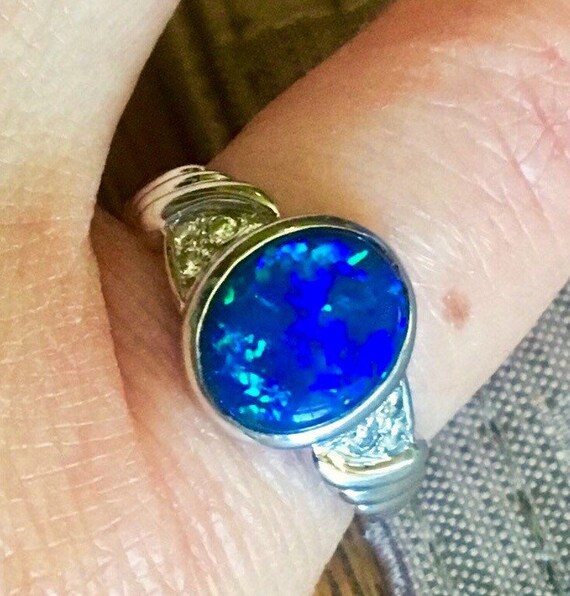 18k Natur Black Blue Opal VS Diamonds ring engagem