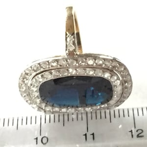 Big French 18k Sapphire GIA gemologist tested ring Antique French 18k PLATINUM natural Sapphire Rose Cut Diamonds ring