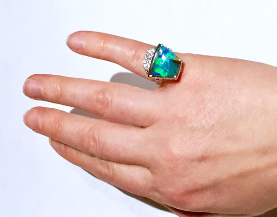 Black opal diamond ring BIG Platinum 8.76TCW Diam… - image 2