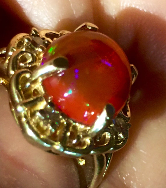 Rare precious Fire Opal Mexican opal diamonds 14k… - image 10