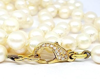 18k BIG Diamond clasp Saltwater pearls necklace 18k Diamond clasp Long saltwater pearls akoya opera necklace infinity