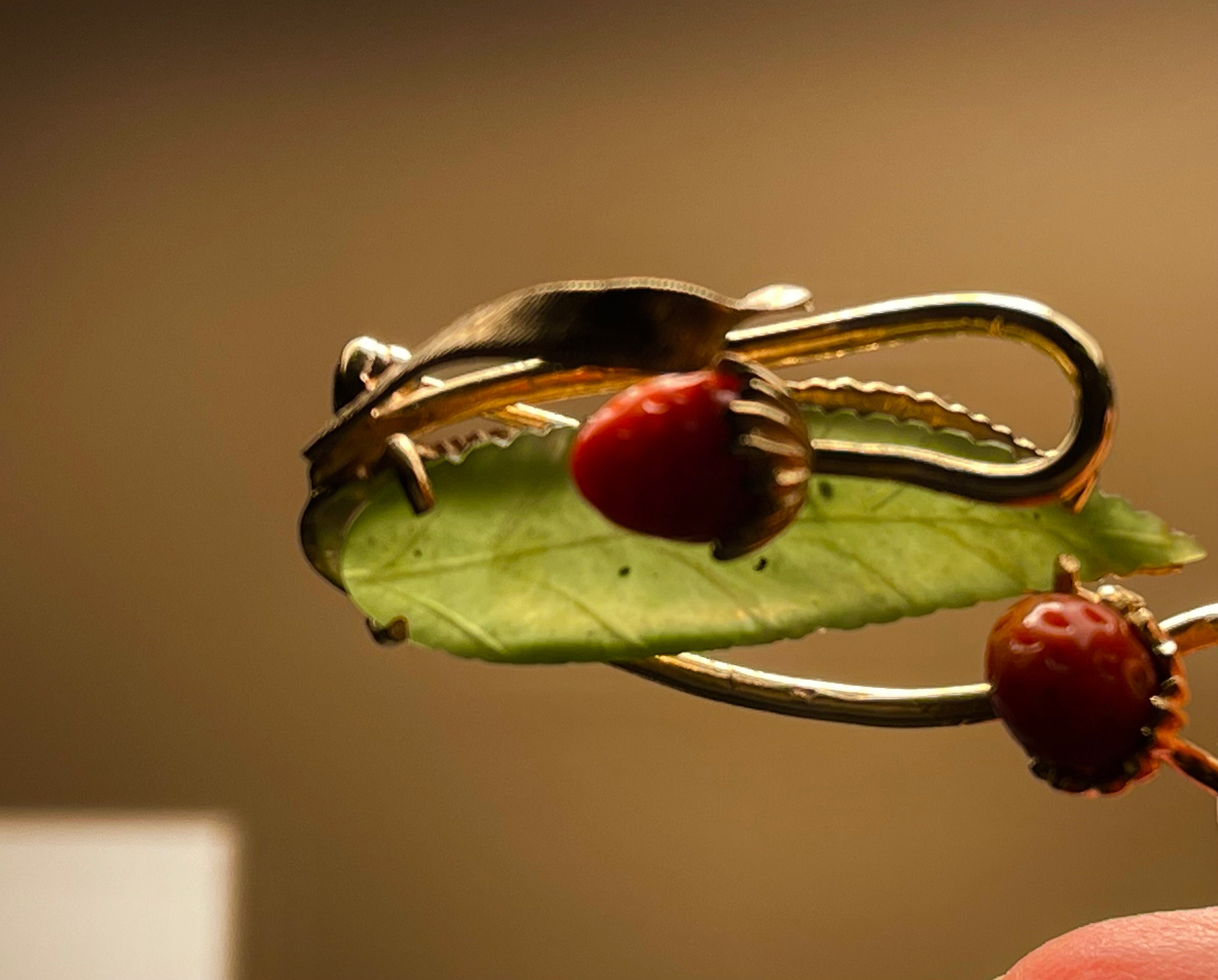 大きな14kの赤珊瑚彫刻のイチゴ翡翠ペンダントブローチ - Etsy 日本