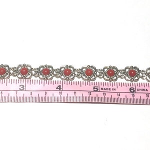 Blood Red Coral sterling silver flower link bracelet image 5