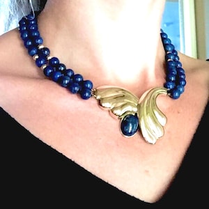 14k gold Lapis Lazuli two strands Necklace Pendant