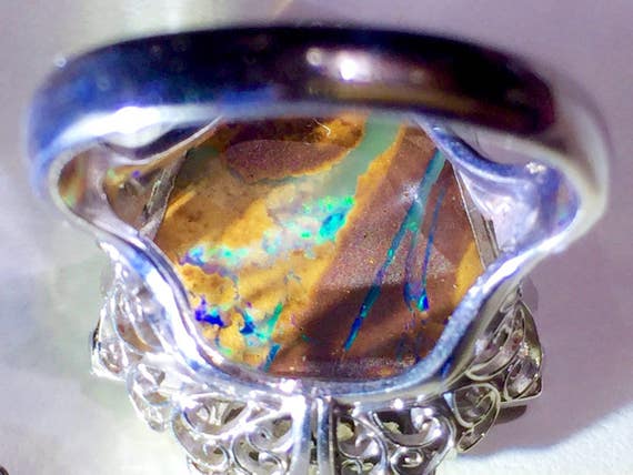 Black opal diamond ring BIG Platinum 8.76TCW Diam… - image 4