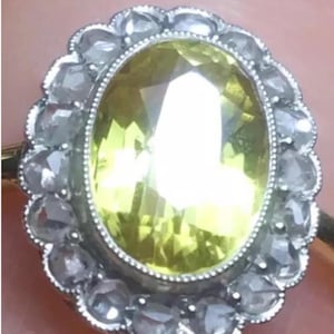 18k Victorian Sapphire Diamonds halo ring yellow natural sapphire diamond Daisy ring rose cut diamond ring