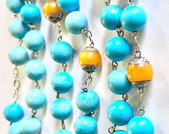Collier Vintage En Turquoise Naturelle - Perles Sphériques - Longueur 42 Cm - Poids 47,7 G - Occasion