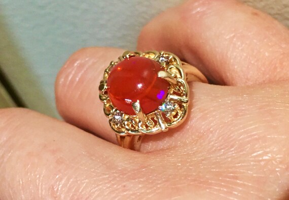 Rare precious Fire Opal Mexican opal diamonds 14k… - image 3