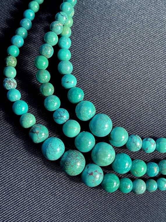 Natural three strands Turquoise necklace in sterl… - image 3