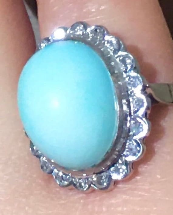 Large Diamonds untreated Blue turquoise ring  diam