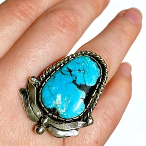 Antique Vintage Navajo Stormy Mountain Turquoise Sterling Silver Ring