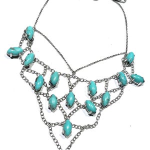 Victorian Style Turquoise Choker Necklace: Sterling Silver Festoon