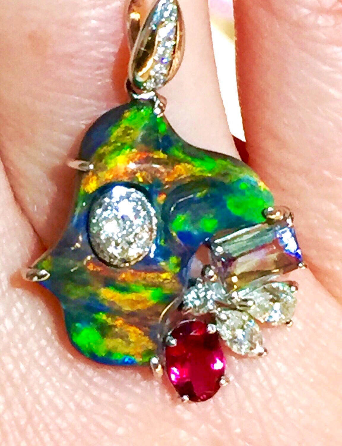 5.25TCW Australian Black Fire Opal Diamonds Pink tourmaline Etsy