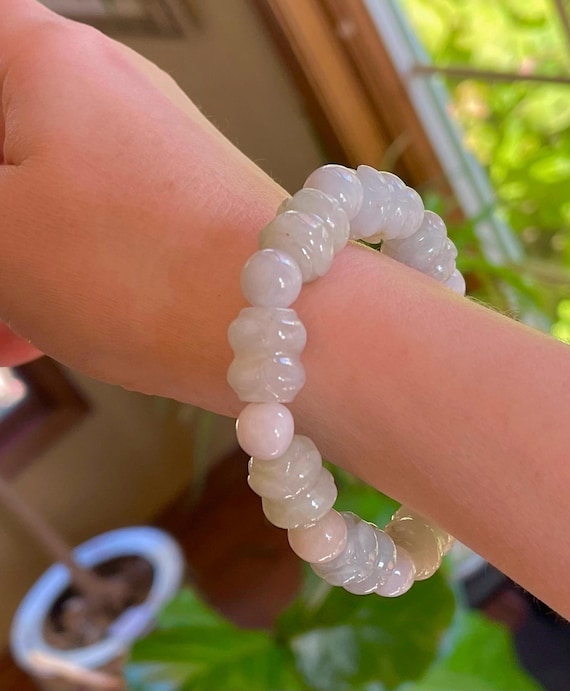 Lu Lu Tong Jadeite bracelet carved   Lu Lu Tong beads natural  Jadeite beads unisex mans womans jadeite bracelet