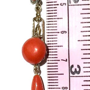 14k Red coral diamonds Victorian rose cut diamonds articulated long pendant for necklace