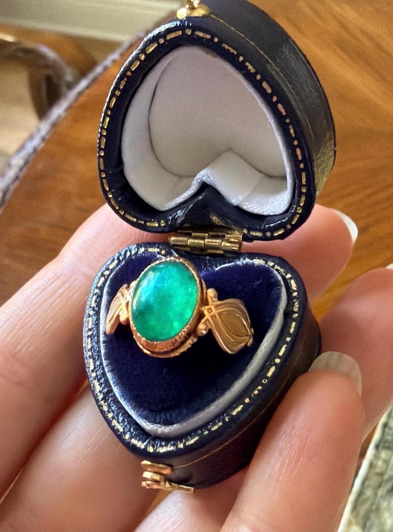 14k Art Nouveau Emerald ring, Art Nouveau tulip ring, Art Nouveau floral ring