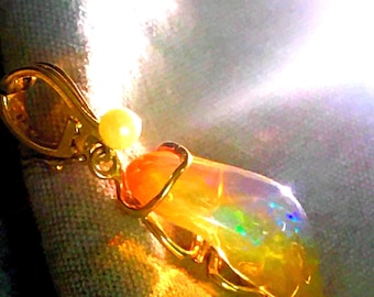 14k Mexican Contraluz Opal Fire opal  pendant  opal enhancer October birthstone mexican jelly opal