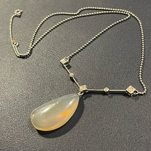 14k Large Lightning Ridge Black Australian Crystal Opal necklace diamonds chain October birthstone lariat necklace