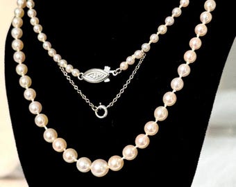 Antique 14k Saltwater pearl necklace with diamond clasp, possibly natural