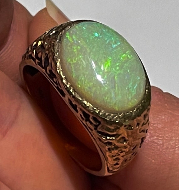 14k Mans Australian Opal ring Unisex Opal Natural… - image 3