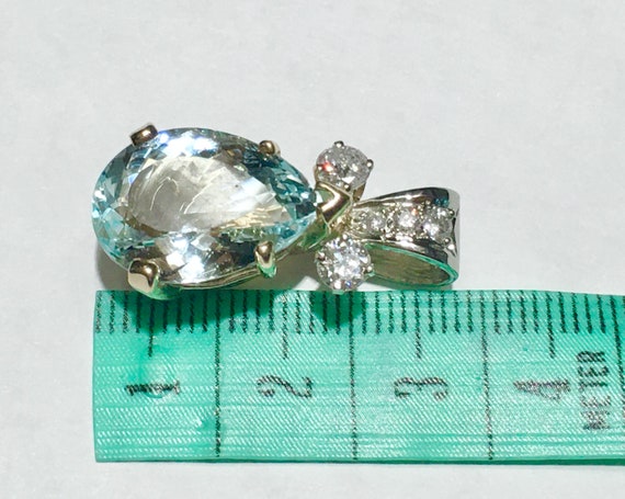 Large 14k gold Aquamarine diamonds pendant - image 1