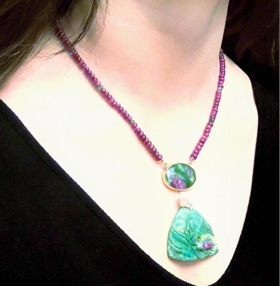 14k Zoisite Ruby necklace vintage ruby necklace b… - image 10