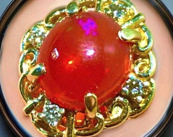 Anillo de ópalo de fuego de 14 k con diamantes y ópalo de fuego mexicano. Anillo de oro de 14 k con piedra de nacimiento de octubre.