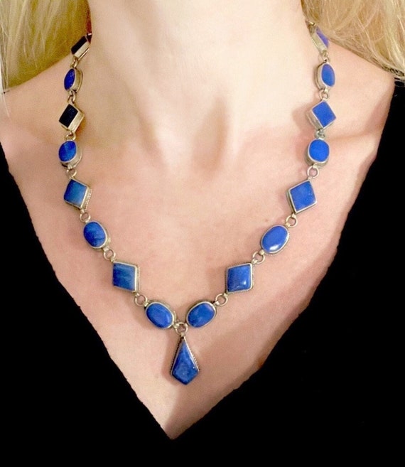 Rare Solid 14k Gold Vintage Navajo Lapis Opal Native American Necklace Rare Solid 14k Gold Vintage Navajo Lapis Opal Native American Necklace