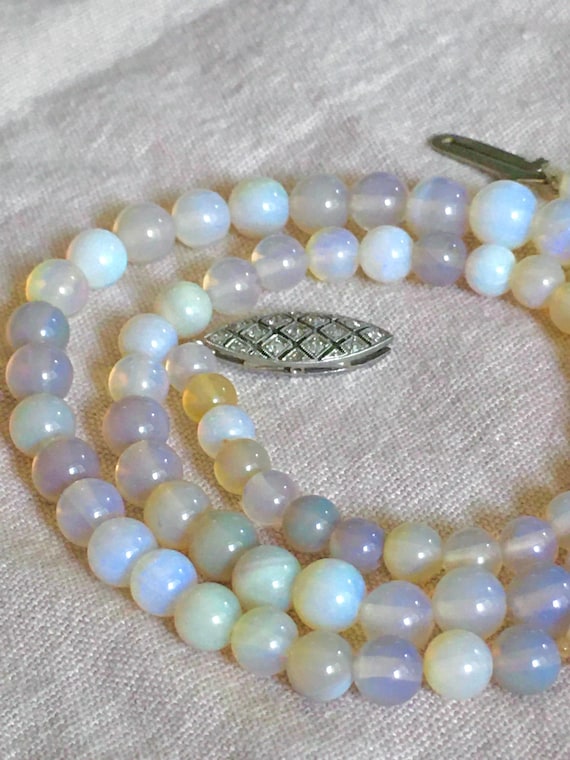 Rare 18k French Lightning Ridge Opal round beads necklace semiblack australian opal