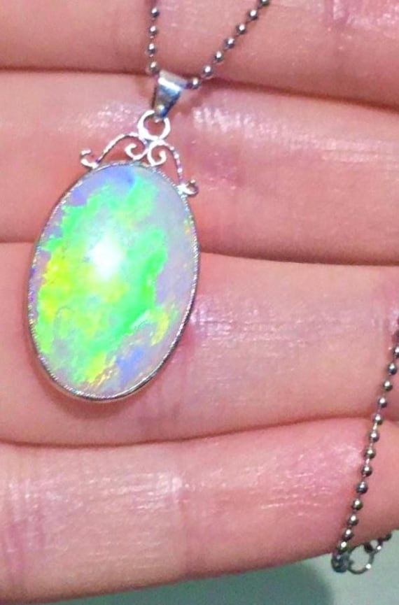 Platinum Australian Mintabie FIRE Opal bezel set … - image 1