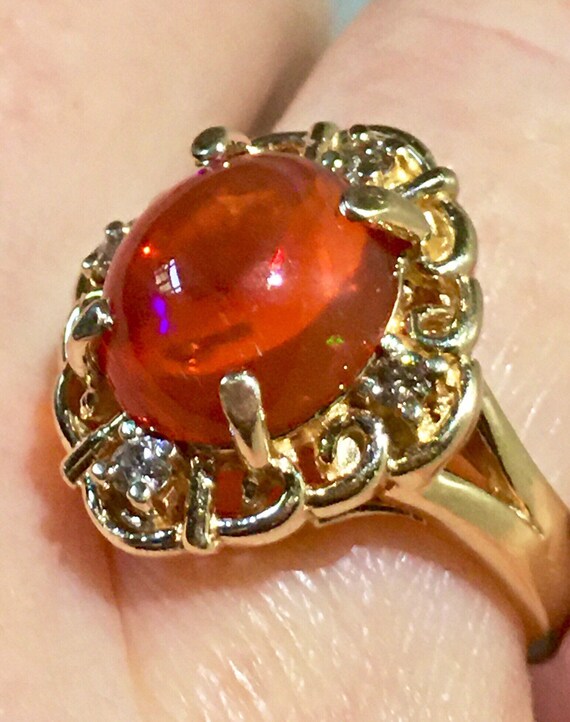 Rare precious Fire Opal Mexican opal diamonds 14k… - image 5