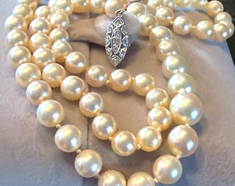 Antique 14k Diamonds Golden Saltwater pearls necklace Art Deco authentic Diamond clasp saltwater pearls Golden saltwater pearls necklace