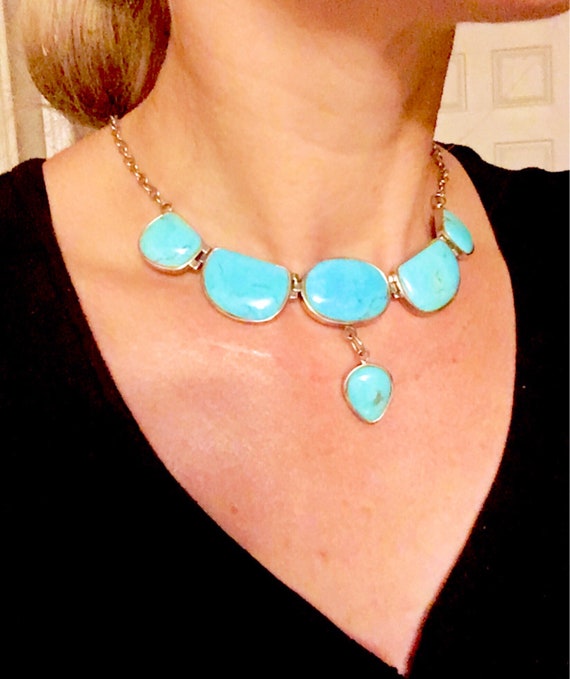 Large Blue Turquoise Sterling Silver Necklace - image 4