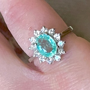 1.55 TCW Paraiba tourmaline Diamonds halo 14k white gold engagement ring