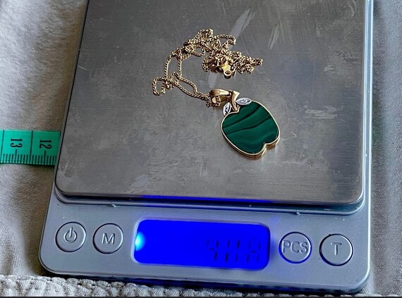 Malachite Diamonds 14k solid gold apple fruit pen… - image 8