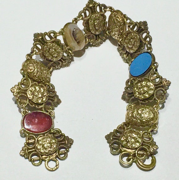 Victorian French bracelet sterling gold wash agat… - image 3