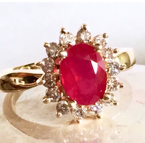 EFFY 14k Ruby Diamonds halo ring 14k yellow gold BH D… - Gem