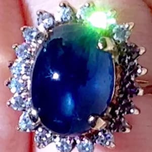 Paperwork 14k Natural sapphire diamond ring 9.5TCW Natural Mined Sapphire cabochon diamonds halo 14k gold ring