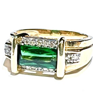 14k Green Tourmaline Diamonds ring mans gents ladies unisex ring