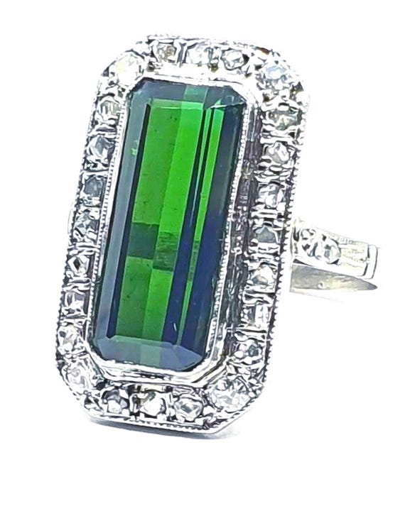 BIG Platinum tourmaline diamonds antique Victorian tourmaline ring tourmaline diamond halo ring