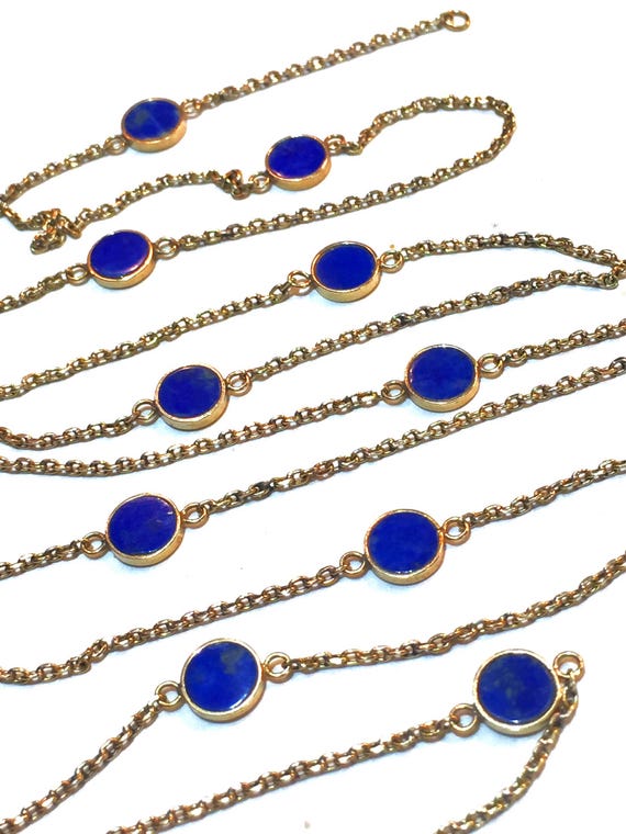 RARE 14k 28” opera Lapis lazuli chain bezel set s… - image 1
