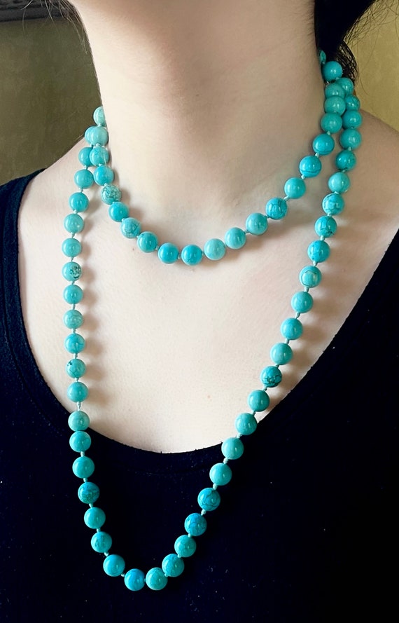 Sky blue 42” opera Chinese Turquoise necklace Chi… - image 1