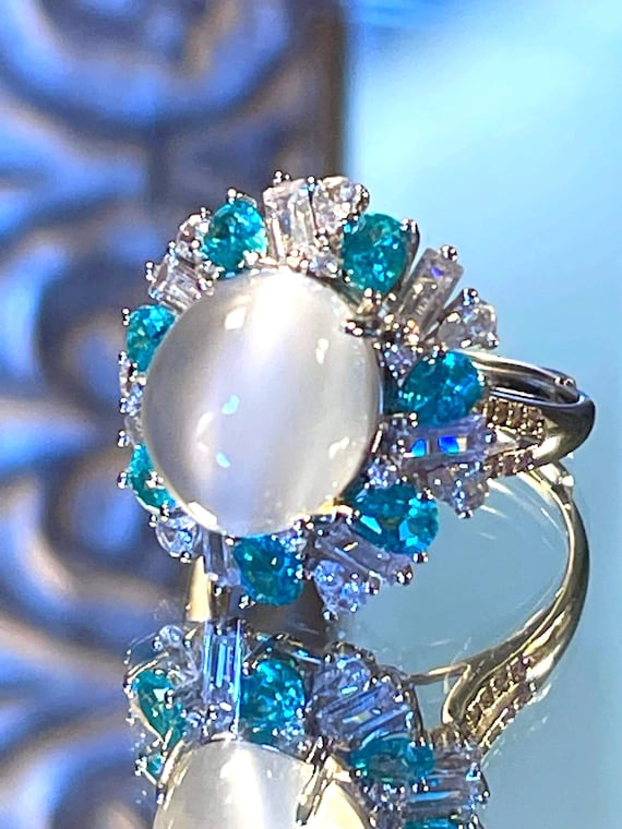 Natural Tall Moonstone ring ranslucent natural ca… - image 1