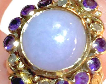 15k Georgian Victorian Lavender jadeite diamonds ring Chinese Rose cut Diamonds Amethyst Ring