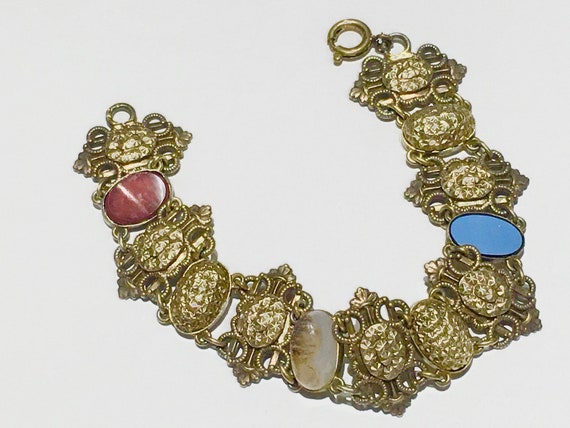 Victorian French bracelet sterling gold wash agat… - image 1